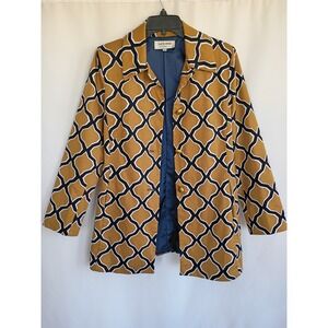 Skirtin Around Womens Mustard Yellow Geometric Trellis Jacket Blazer 10